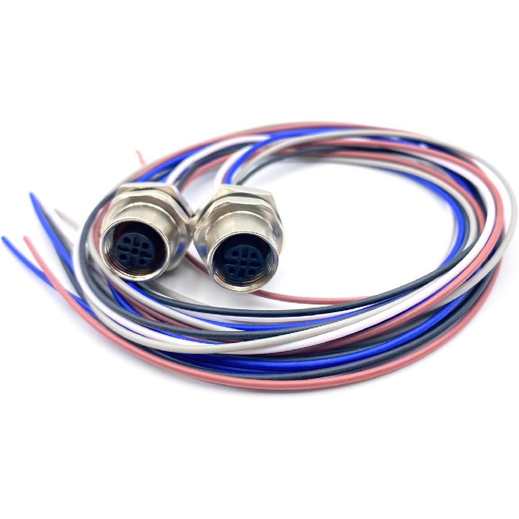 2Pcs M12 5 Pin A Code Female Connector Cable, IP67 Waterproof Back Mount Cable UnShielded Straight Aviation Socket Electrical Cable Sensor Receptacle