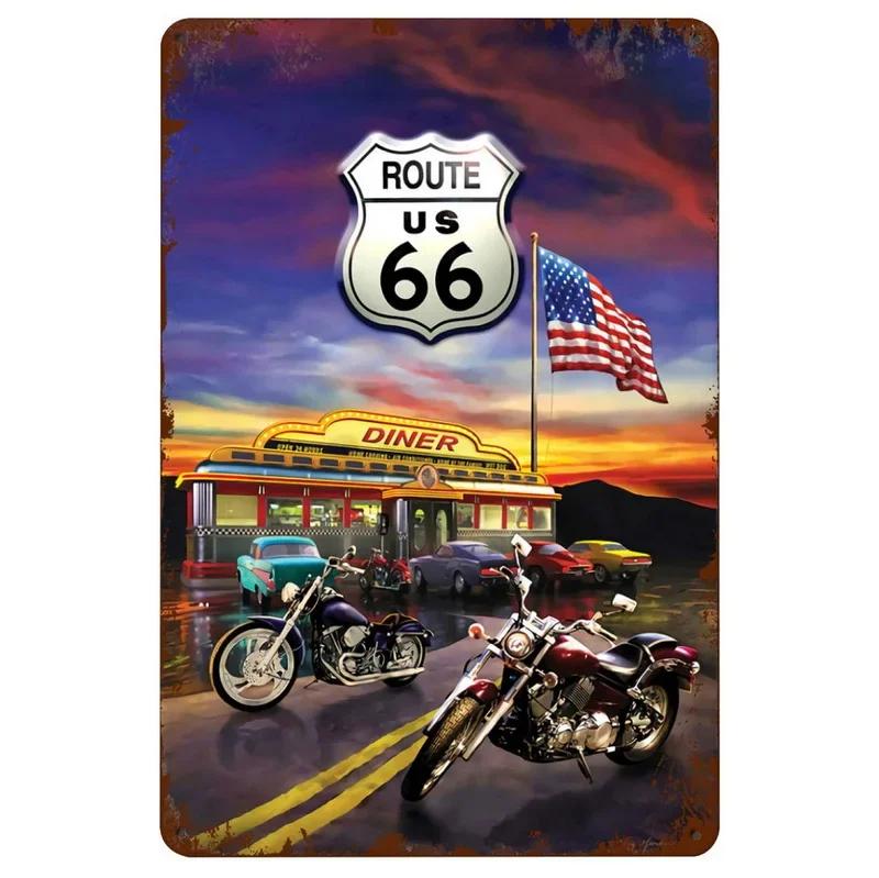 Vintage Historic Old Rout66 Tin Sign Metal Poster Wall Decor For Bar Restaurants Garage Workshop Cafe Club Plaque Man Cave Wall