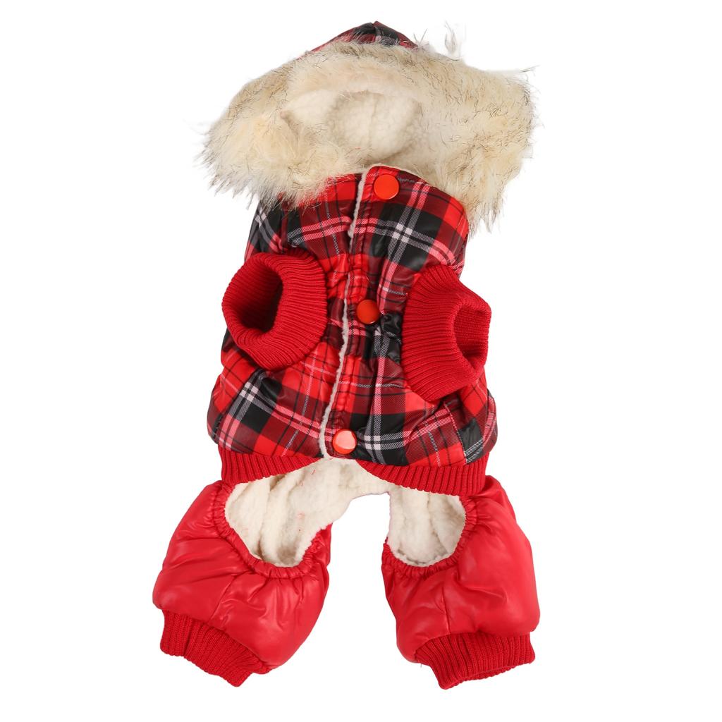 Dog Winter Coat Thicken Polyester and Fleece Padded Plaid Pet Warm Hooded Clothes for Small Dogs