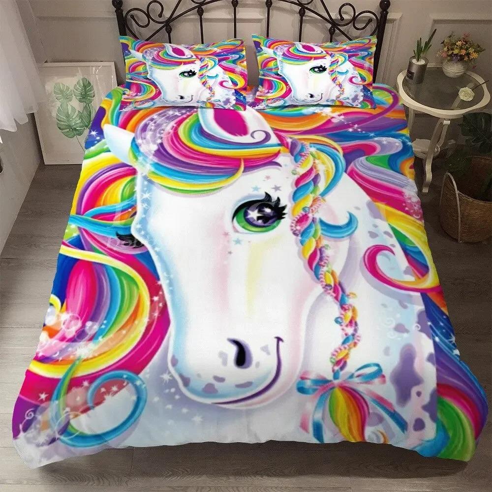Children Bedding Set Single Bedding and Bed Sets Home Textile Unicorn Cartoon Lovely Kids Duvet Cover Set King Queen Full Twin