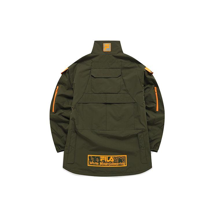 Fila Fusion X White Mountaineering Collaboration Multi-Pocket Functional Logo Outdoor Work Jacket Men Jackets Dark-Green T11M147703F-GN