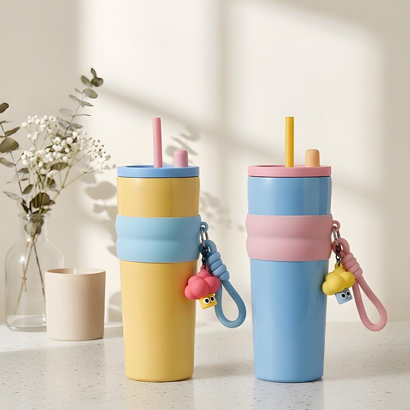Car Ice Cooler Cup with Straw - 304 Stainless Steel Insulated, Large Capacity Household Water Cup  