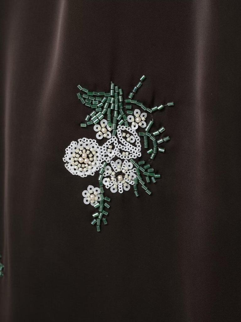 European Women's Beaded Sequin Embroidered Silk Satin Lace Trim Midi Skirt