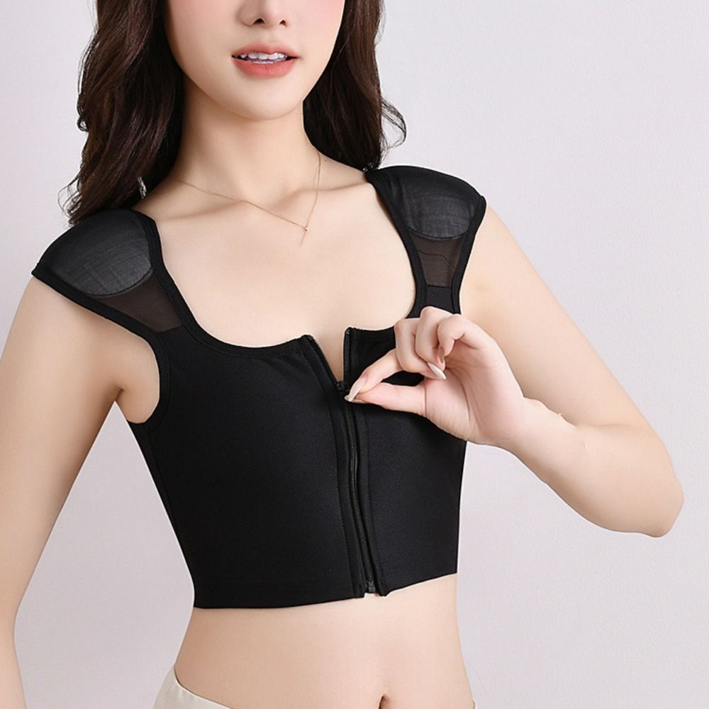 Mesh Tank Top Shapers Shapewear Shoulder Pad Chest Binding Elastic Flat Breast Binder Bustier  Lady