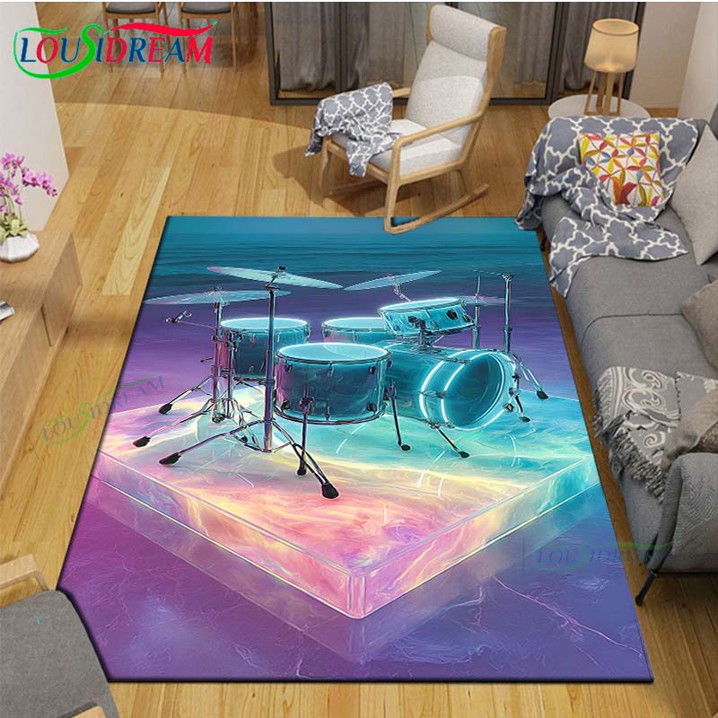 Fashion Music Drum Set Printed Carpet Outdoor Area Rug Non -slip Carpet Bedroom Decor Carpet for Living Room Birthday Gift