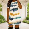 Women Plus Size Round Neck Short Sleeve Multicolor Printed Fitted Mini Dress