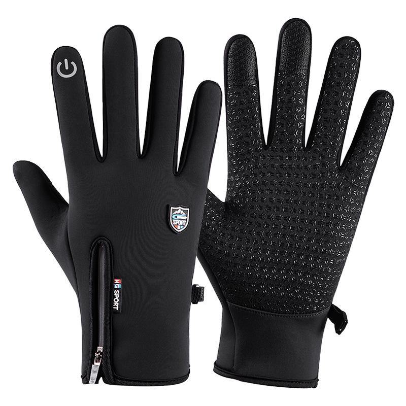 Autumn and Winter Outdoor Windproof Waterproof Non Slip Zipper Plus Velvet Gloves for Men and Women Touch Screen Riding Sports Mountaineering Slip.