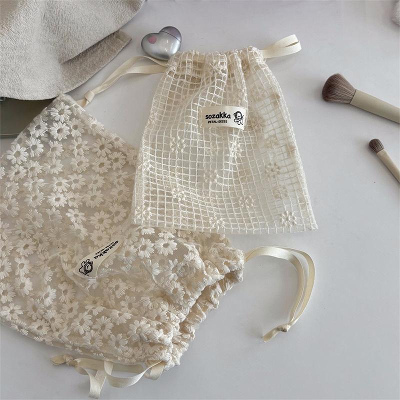 Cute Lace Drawstring Pouch Women'S Cosmetics Earphones Key Sundries Organizer  Clutch Bag Coin Purse Cloth Bag
