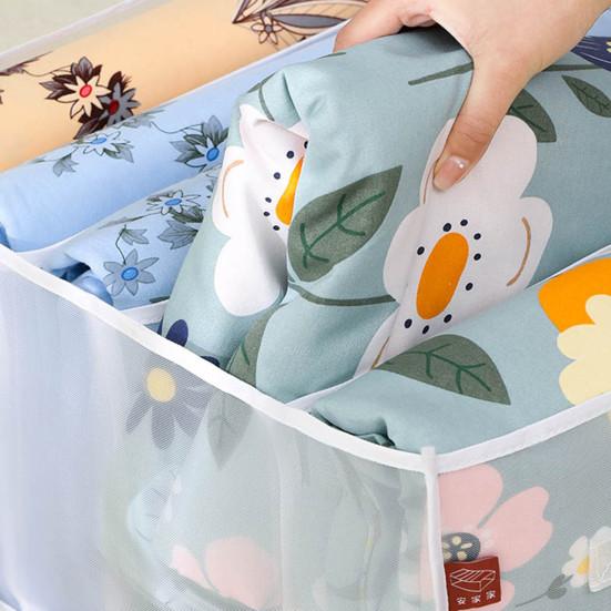 Wardrobe Organizer with Handle 5 Grids Large Capacity Dust-proof Foldable Storage Mesh Bed Sheet Quilt Cover Clothes Organizer for Bedroom