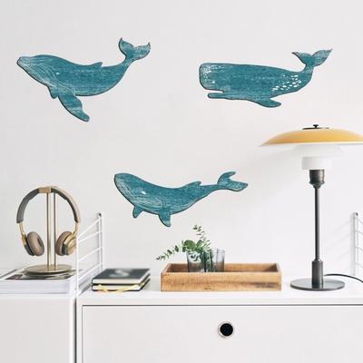 3 Pcs Wooden Whale Wall Art Nautical Whale Wall Decor Rustic Vintage Beach Ocean Wall Hanging Sculpture for Living Room Bathroom Bedroom Lake House