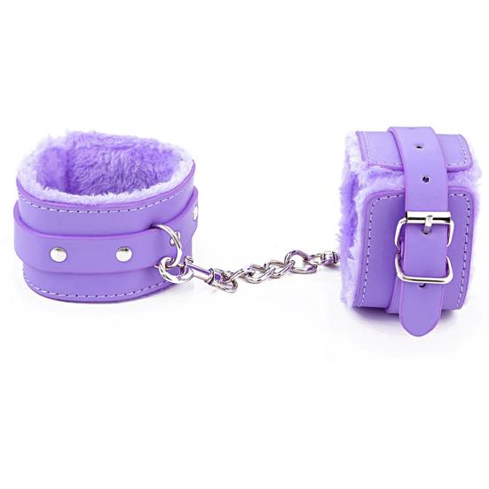 Couple Bondage Faux Leather Plush Cuffs Chain Adult Sex Game Restraint Handcuffs