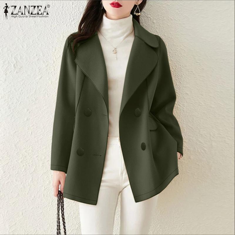 ZANZEA Women Casual Turn Down Collar Long Sleeve Thin Cardigan Trench Coats
