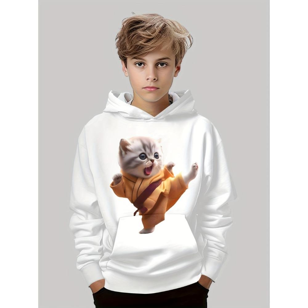 Boys Clothing Kawaii Cat Pattern Autumn Hoodies Casual Fashion 3-14Y Sweatshirt for Boy Outdoor Comfortable Children's Clothing