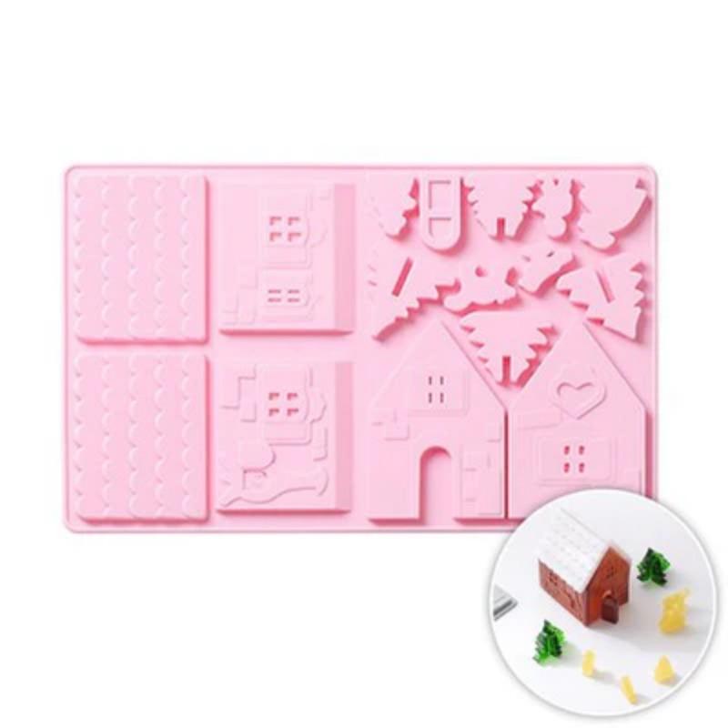 Christmas Silicone Mould Christmas Gingerbread House Silicone Mold Handmade Soap Chocolate Cake Mould DIY Biscuits Baking Tool