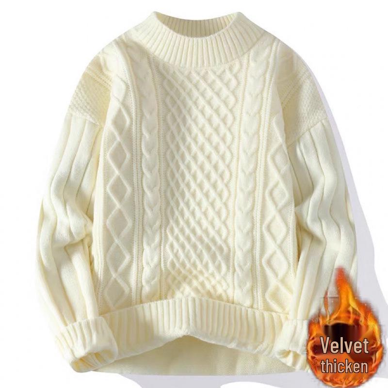 Men's Teen Fleece-Lined Winter Crew Neck Sweater - Warm, Thick, Trendy Knit