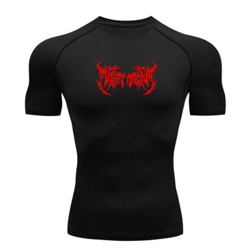 Men's Quick Dry Compression Workout T-Shirt, Stylish Spiky Red Art Print Athletic Short Sleeve Top for Gym Running Fitness Training