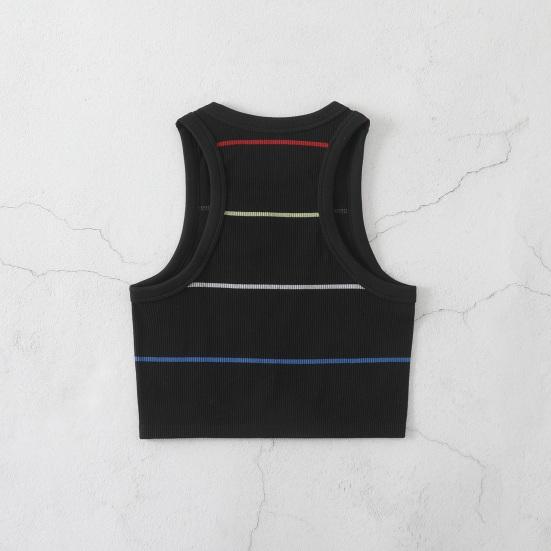 Damen Gestreiftes Tanktop Ärmellos Rundhalsausschnitt Slim Fit Weste Sommer Gerippt