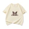 Kids Cotton T Shirt Peeking British Blue Cat Pattern Print Crew Neck Short Sleeve Tee Casual Breathable Boys Girls Summer Tops