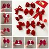 Plush Children Red Bow Hairpin Crown Hanfu Hair Sticks Cute Chinese New Year Headwear  Children