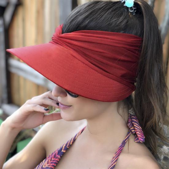 Women Sun Hat Empty Top Design Elastic Band UV Protection Hat with Ponytail Holes Outdoor Exercise Hat
