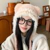 Female autumn and winter cute bear ears plush hat warm windproof cycling ear protection contrasting knitted wool hat