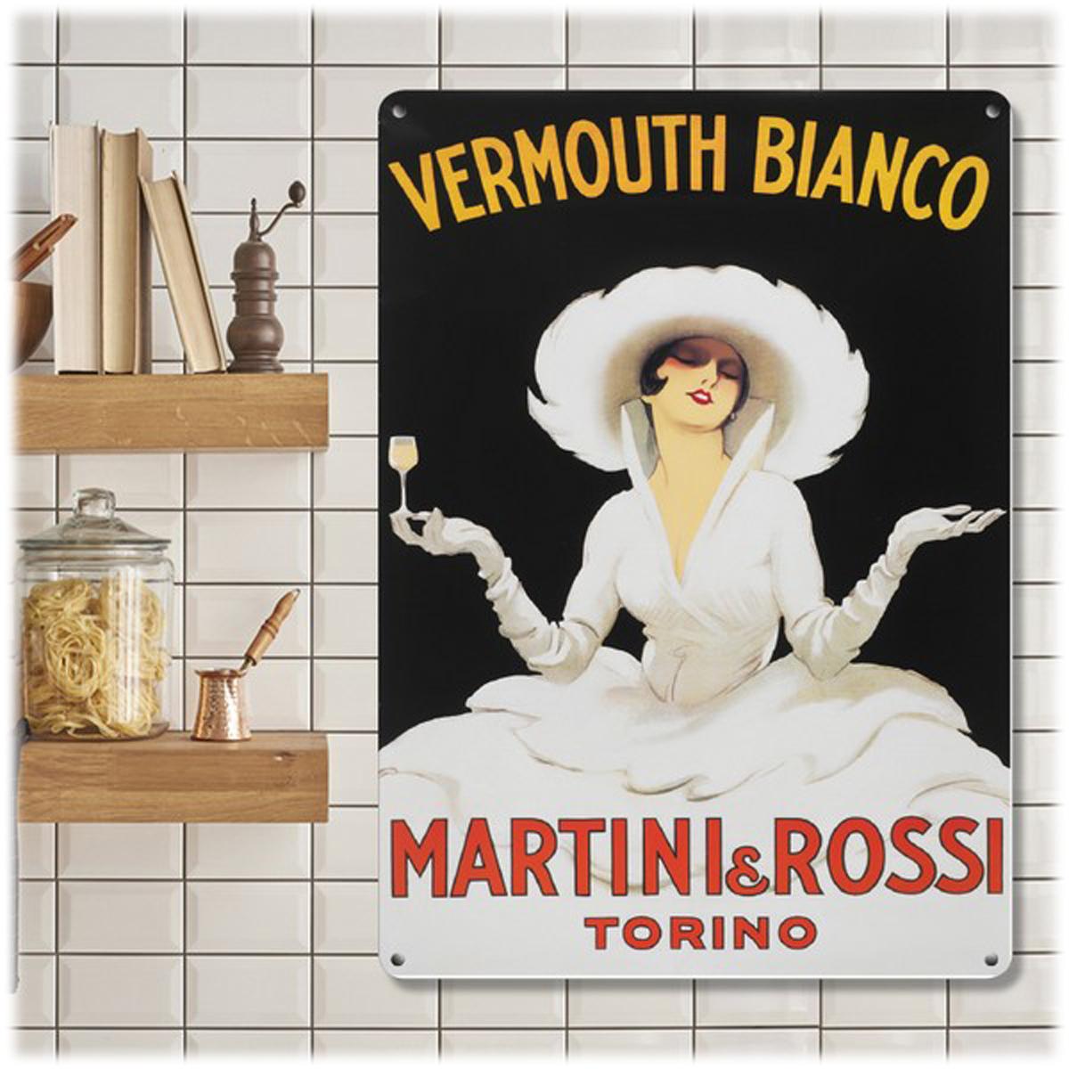 

Les Trésors De Lily [A0635] - Металлическая табличка в стиле ретро Vermouth Bianco Martini Rossi черно-белая - 20x15 см