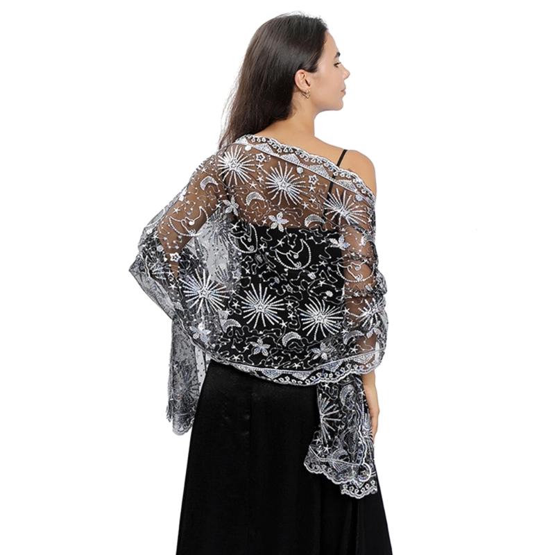 Woman Sequins Decor Embroidery Scarf for Summer Wedding Party Sunproof Supplies