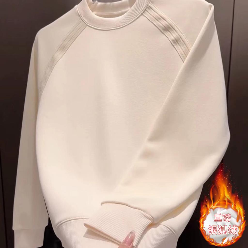 Trendy brand loose long-sleeved pullover, bottoming shirt, long-sleeved new simple splicing crew neck sweater for men