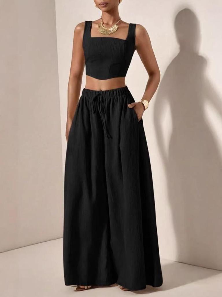 Spring/Summer 2026 Women's Solid Color Vest and Wide-Leg Pants Suit