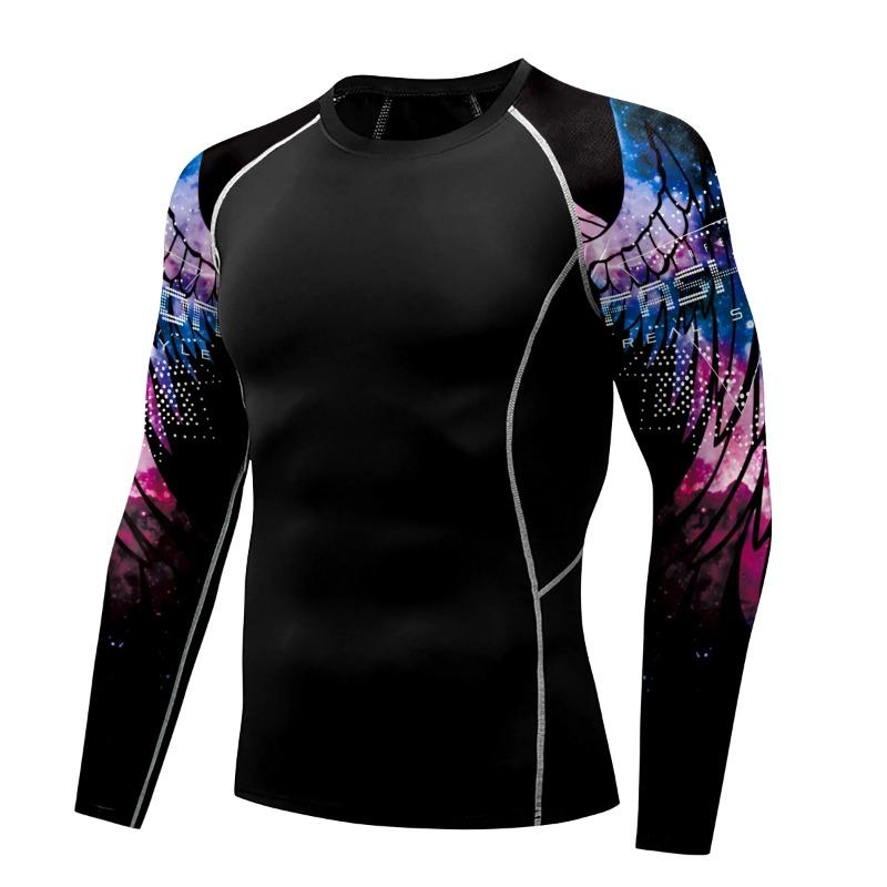 Compression Shirt for Men 3D Print Wing Graphic Tees Long Sleeve Fitness Crewneck Workout Top Quick Drying Summer Male Clothing