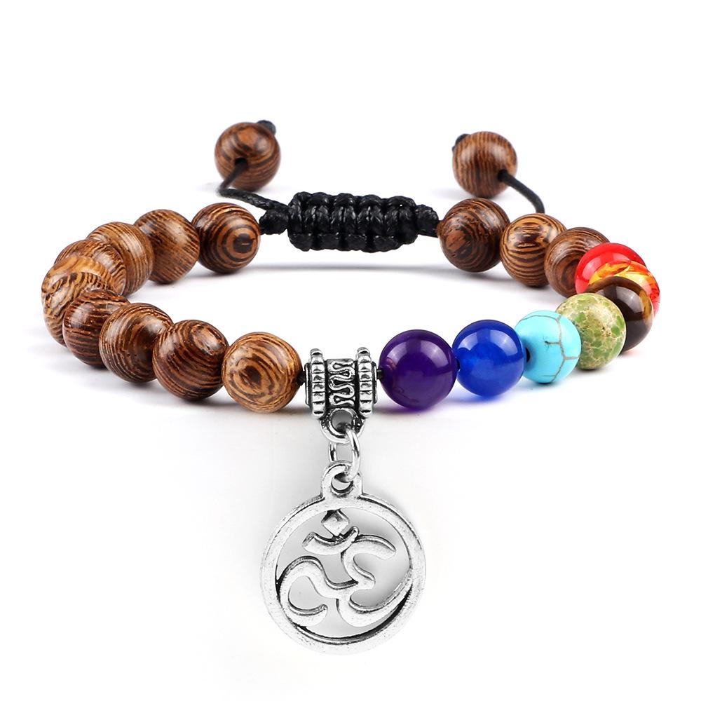 8mm Red Stone Om Symbol Beaded Yoga Bracelet - Handmade Woven Rope