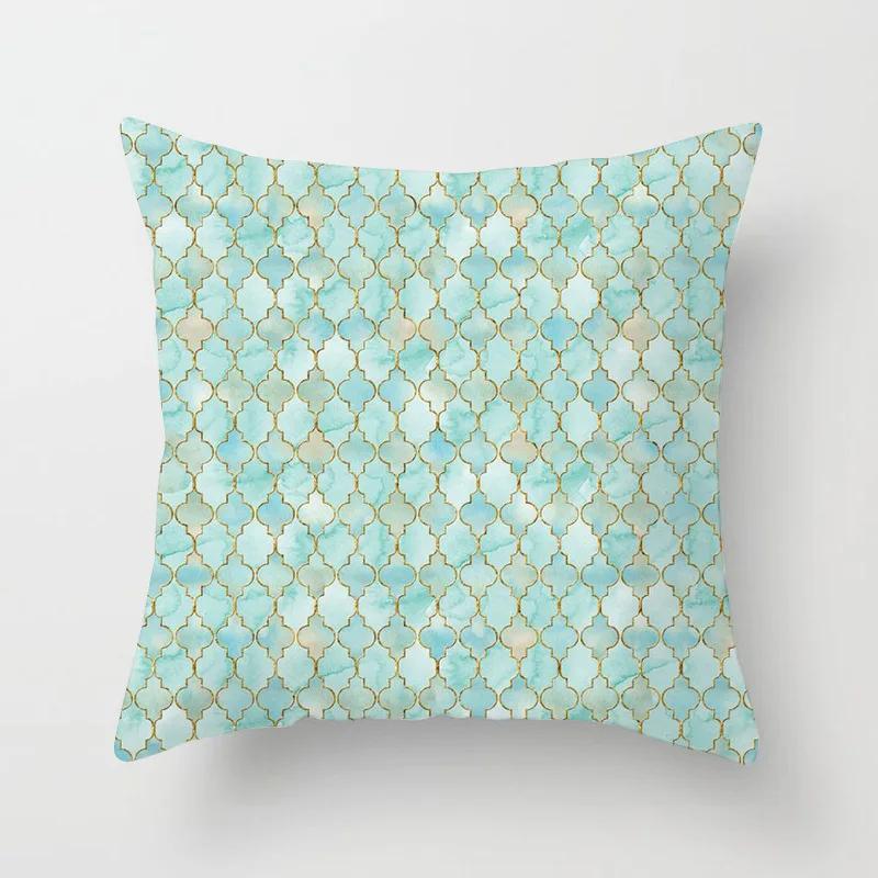 Nordic Mint Green Blue Geometric Stripe Cushion Cover Home Living Room Sofa Decoration Square Pillow   45x45cm