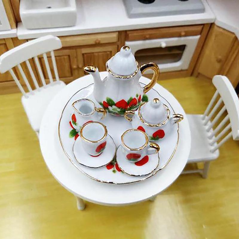 8Pcs/Set 1:12 Dollhouse Miniature Dining Ware Porcelain Tea Dish Cup Plate