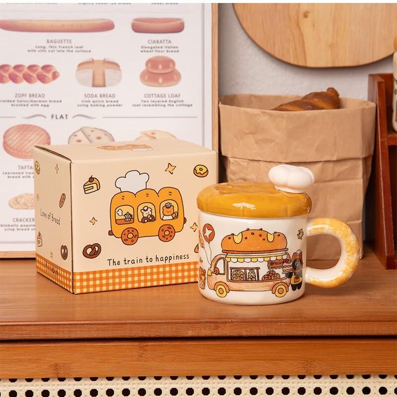 Kitten Bread Ceramic Mug with Lid