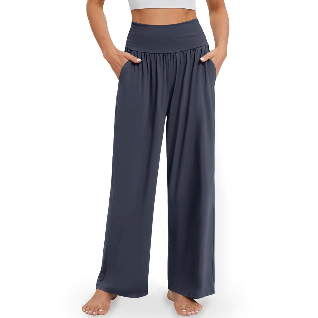 Women's Casual Elastic Waist Trousers -color Comfortable Wide Leg Pants