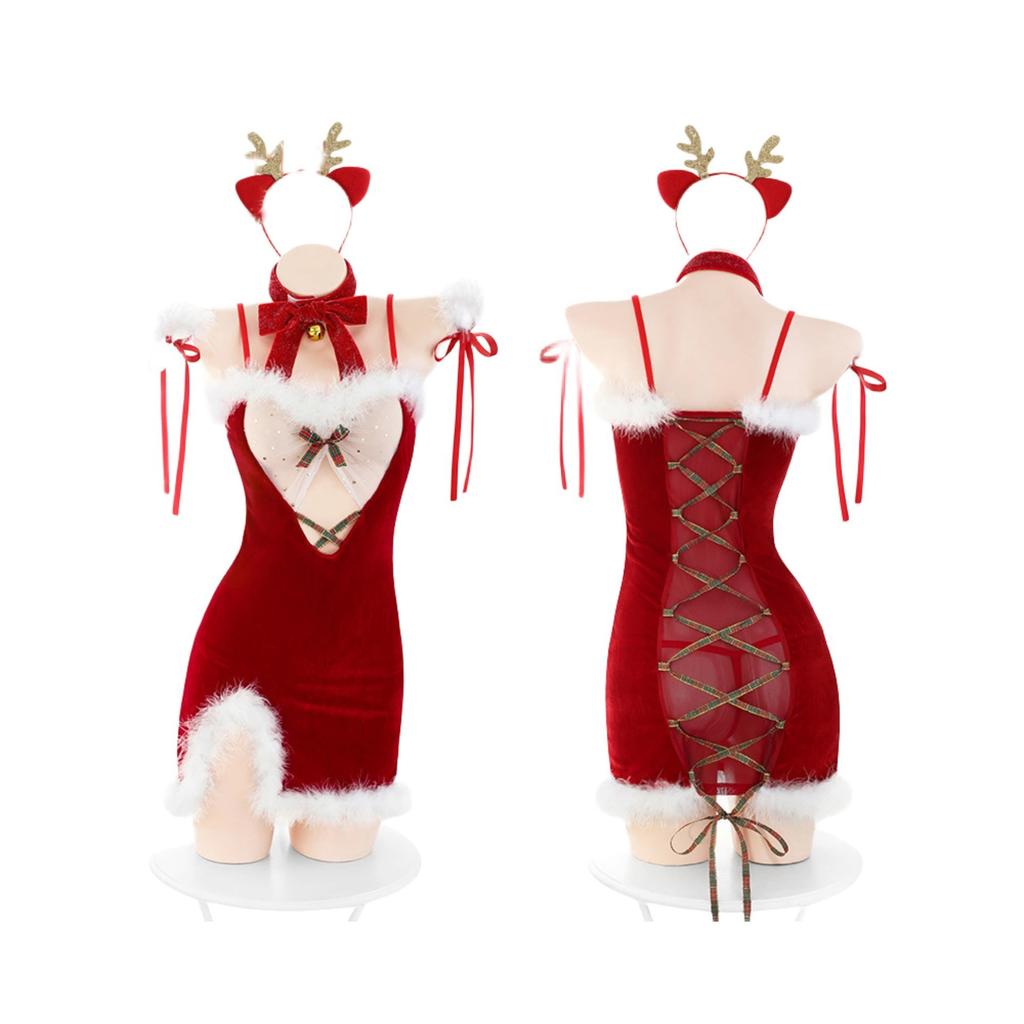 Cute Elk Red Sexy Underwear New Year's Day Christmas Robe Supplies Set Uniform Temptation Passion Charm