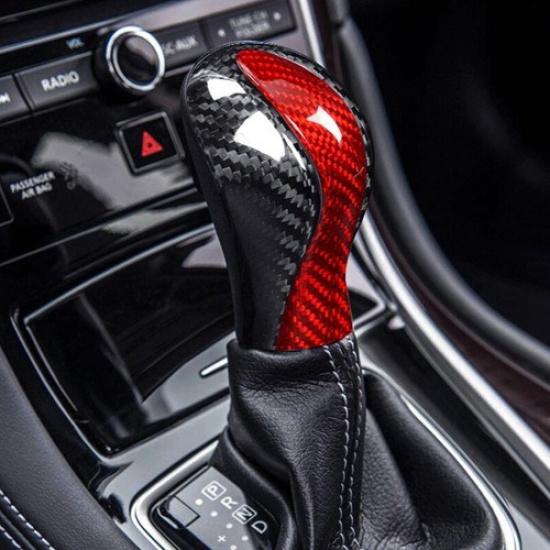 2PCS Red ABS Carbon Fiber Gear Shift Knob Cover Trim Fits Infiniti Q50 2014-2017
