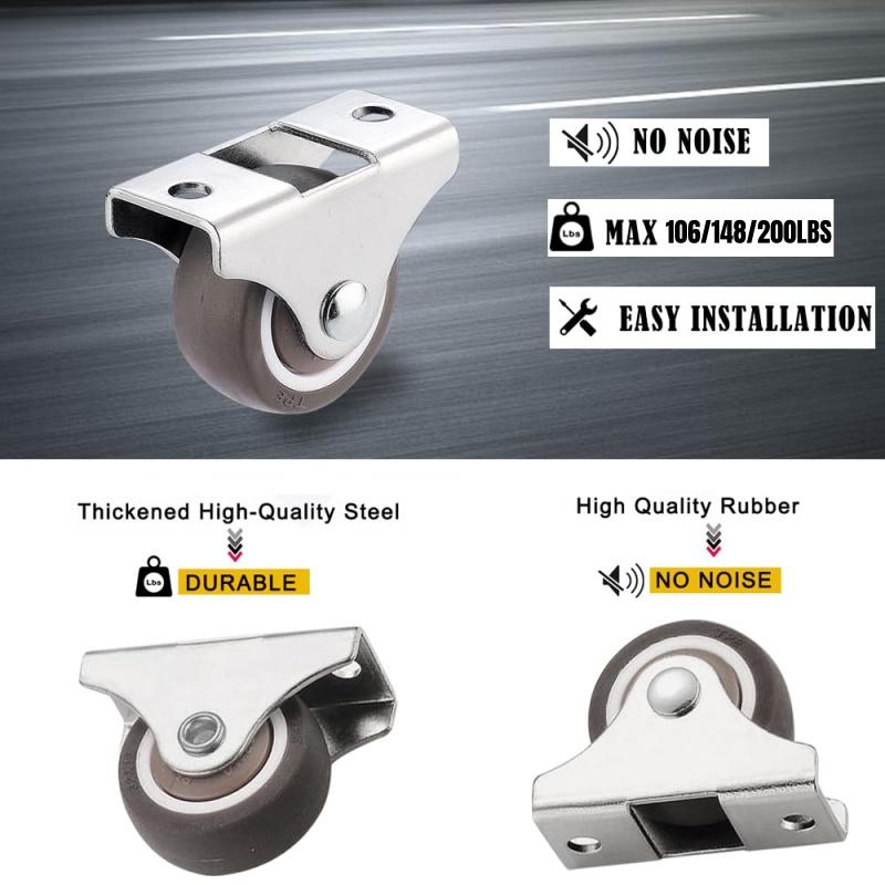 4/8Pcs Mini Rigid Caster Wheels,Small Low Profile Rubber Rolling Wheel Castors Sliding Door Pulley for Furniture,Storage Drawers