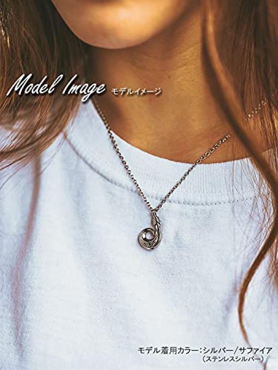 Hawaiian Jewelry Necklace Surgical Stainless Steel Heart Natural Sapphire Fish Hook Plumeria Scroll Azuki Chain Steel Width 50cm [Aloha lokahi]