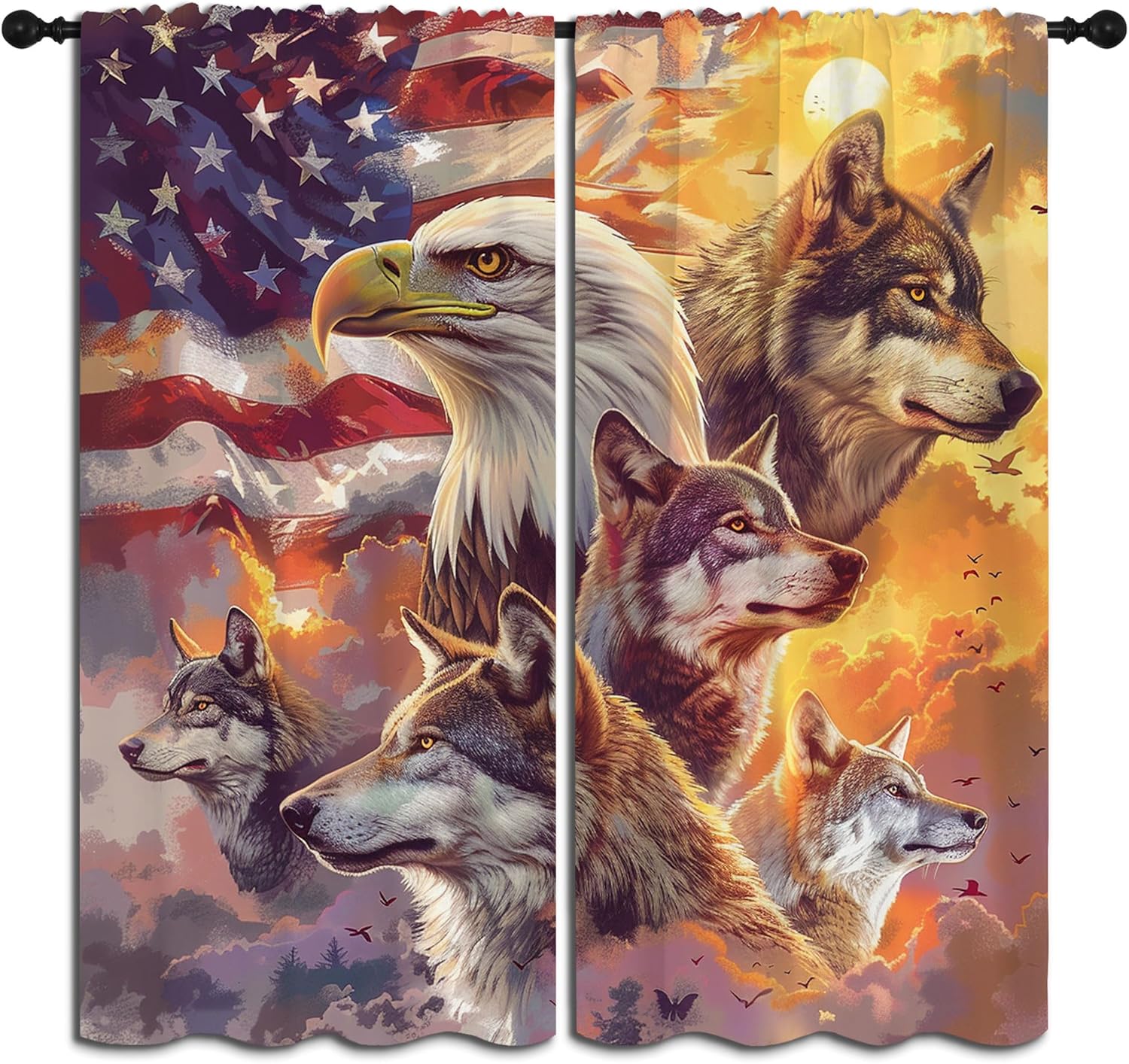 Snowy Wolf Blackout Curtains for Boys Girl Bedroom Decor,Aurora Howling Wolf Nature Scenery Thermal Insulated Rod Pocket Drapes 60×150