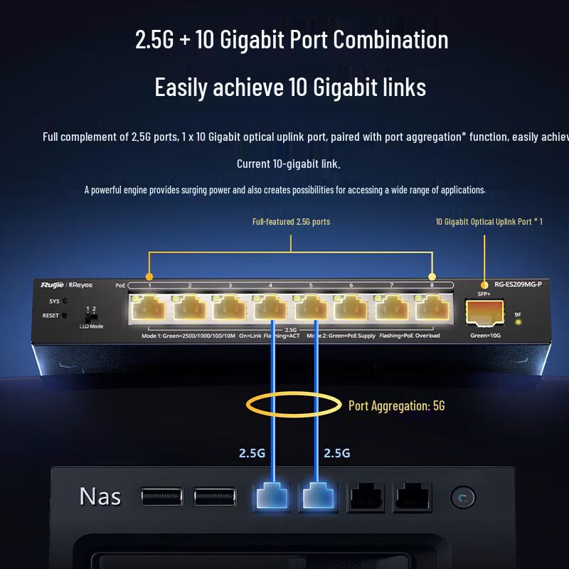 Ruijie RG-ES209MG 9-Port AI Managed Multi-Gigabit Ethernet Switch