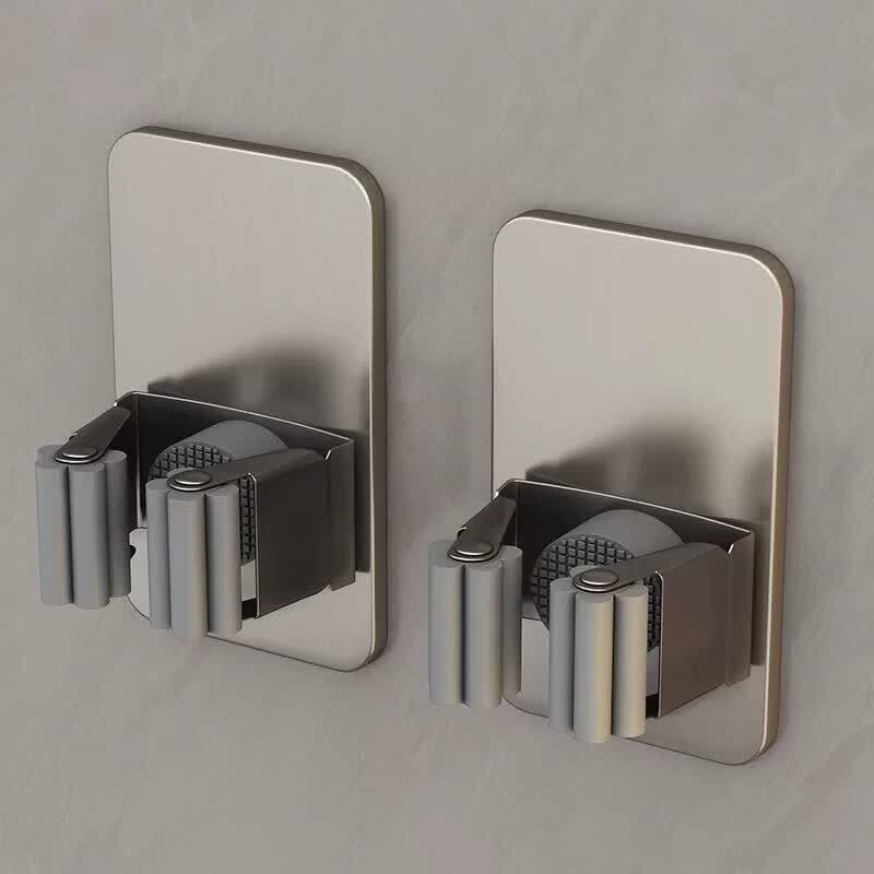 LIEI No-Drill Stainless Steel Mop and Broom Holder