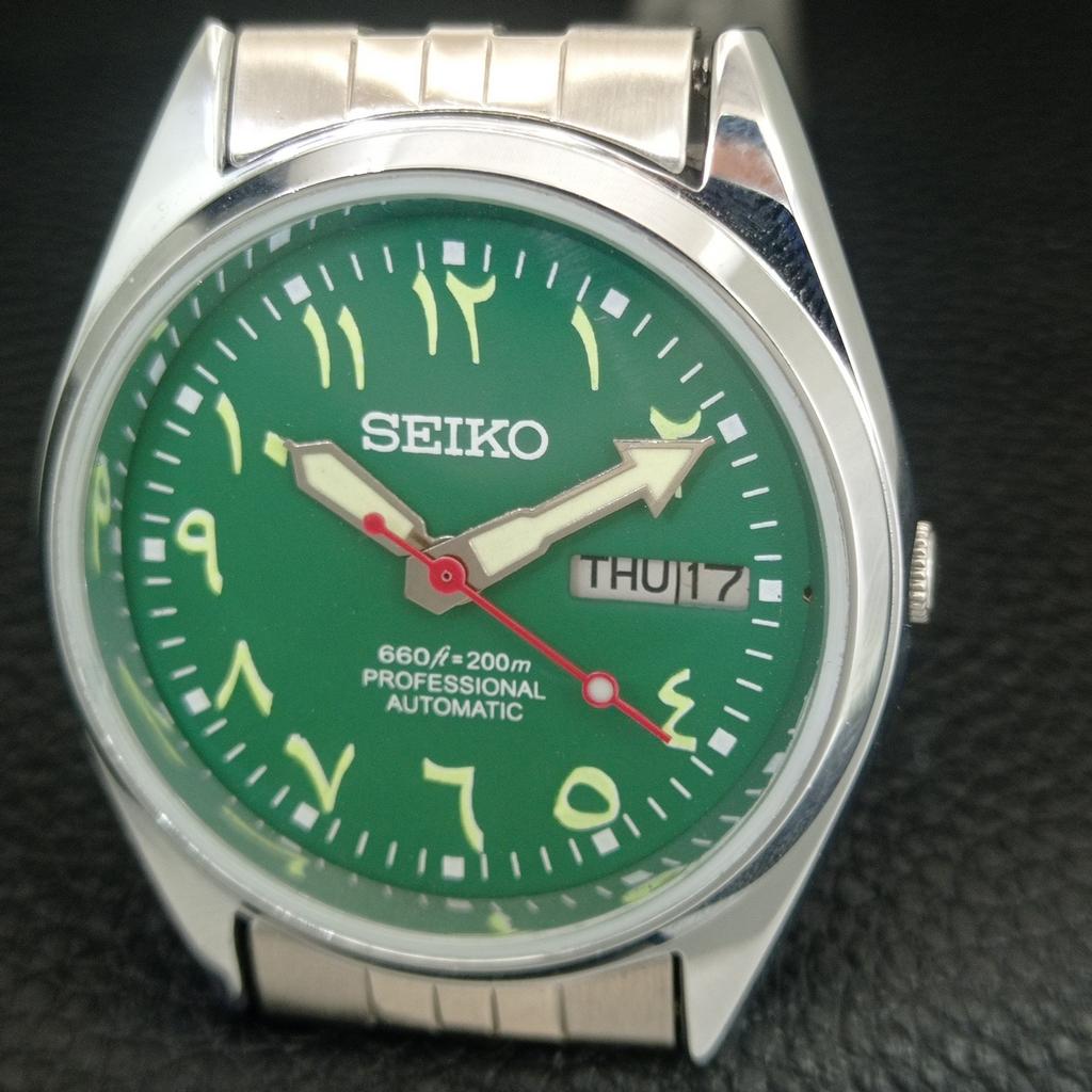 VINTAGE REFURBISHED SEIKO AUTOMATIC 6309A JAPAN MENS GREEN DIAL WATCH A442716-1