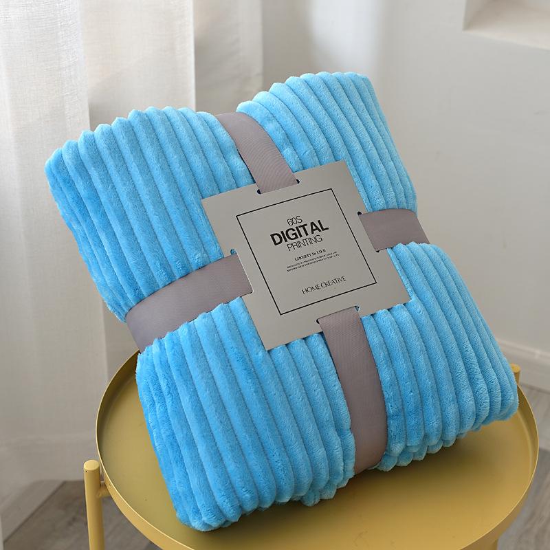 Solid-Color Mink Fleece Striped Blanket Flannel Blanket Thickened Yoga Blanket