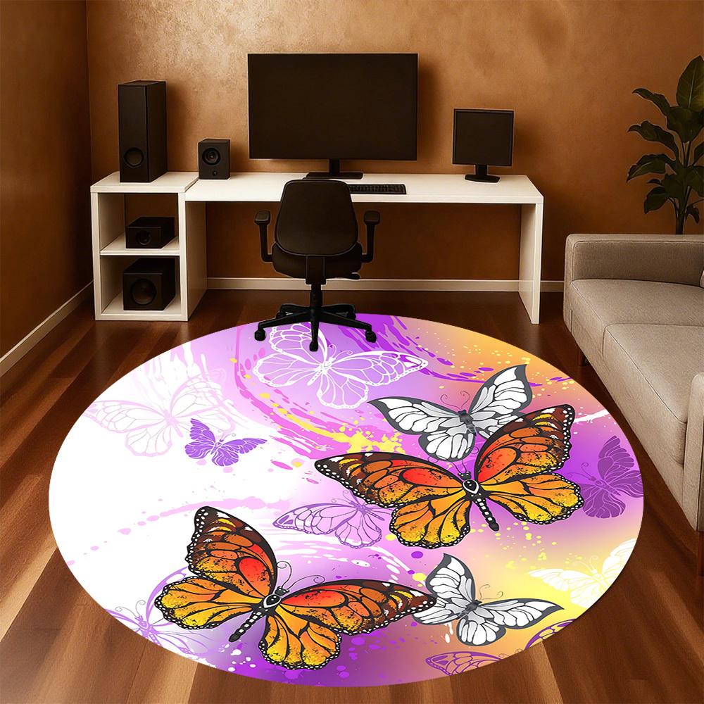 1pc Butterfly Artwork Round Chair Mat Area Rug - Non-Slip, Floor Mat for Office, Bedroom, and Indoor Decor C1125185