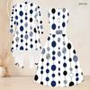 Women Plus Size Two Piece Set Printed 3 4 Sleeve Open Cardigan Sleeveless Round Neck Tie Waist Flared Dress
