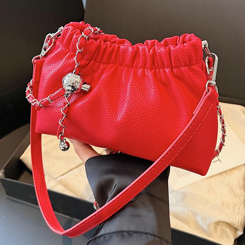 Einfache einfarbige Mode plissierte One-Shoulder Umhängetasche Sommer neu ausländischer Stil lässige Tasche