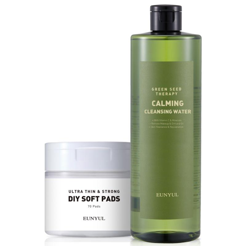 Eunyul Green Seed Calming Large Size Cleansing Water 500ml + 70 Embossed Pads, 1 Pcs