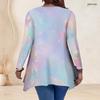 Women Plus Size V Neck Long Sleeve Colorful Galaxy Printed Asymmetric Hem Tunic Top
