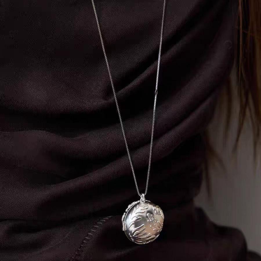 Wild Lily Double-Sided Embossed Pendant Necklace with Guardian Stone for Women